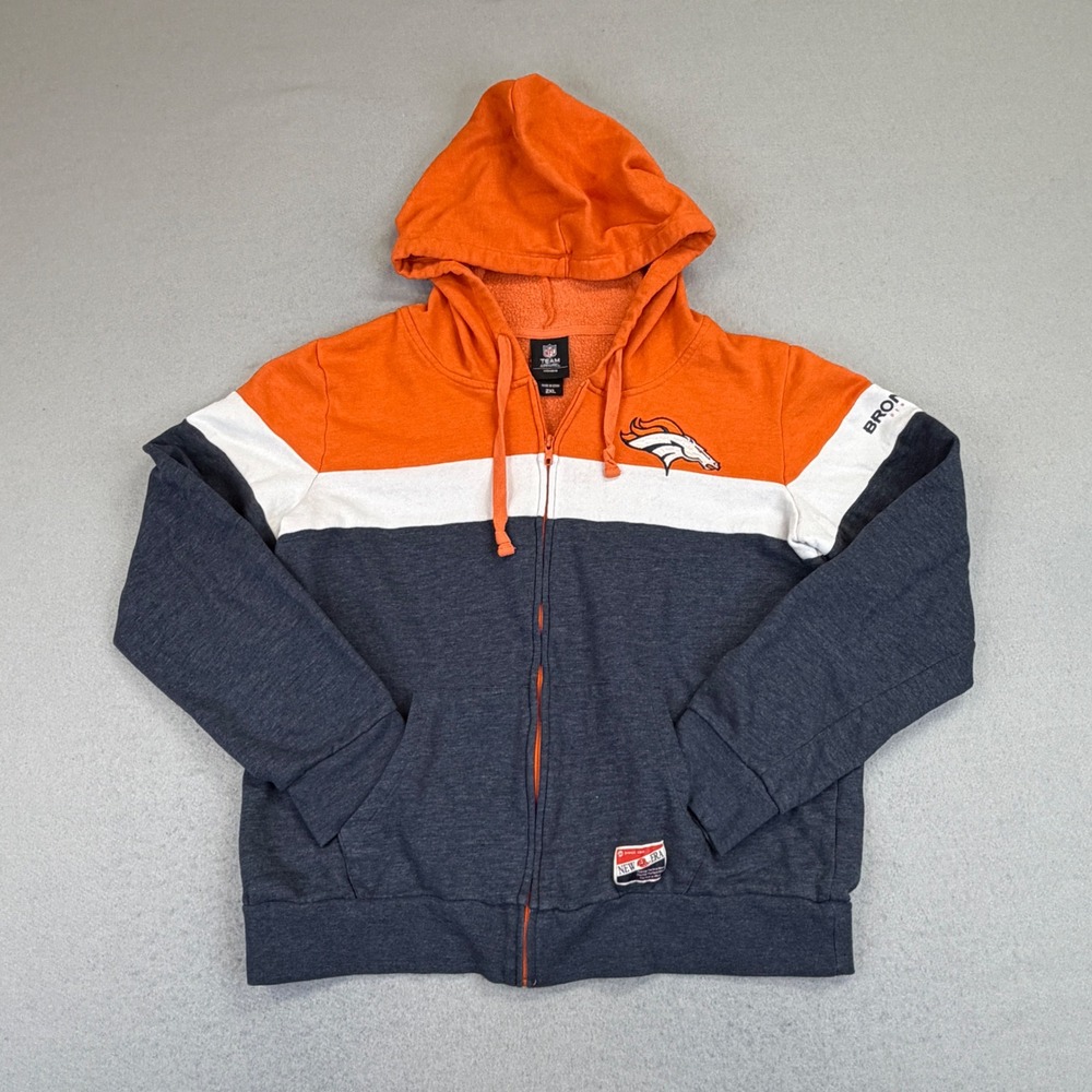 NFL Team Apparel Denver Broncos Hoodie Womens 2XL Navy Orange Zip Up Sweatshirt - Picture 3 of 10